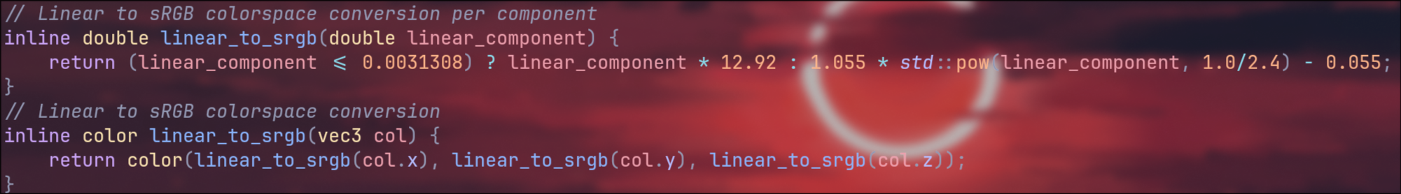 Linear to sRGB code.