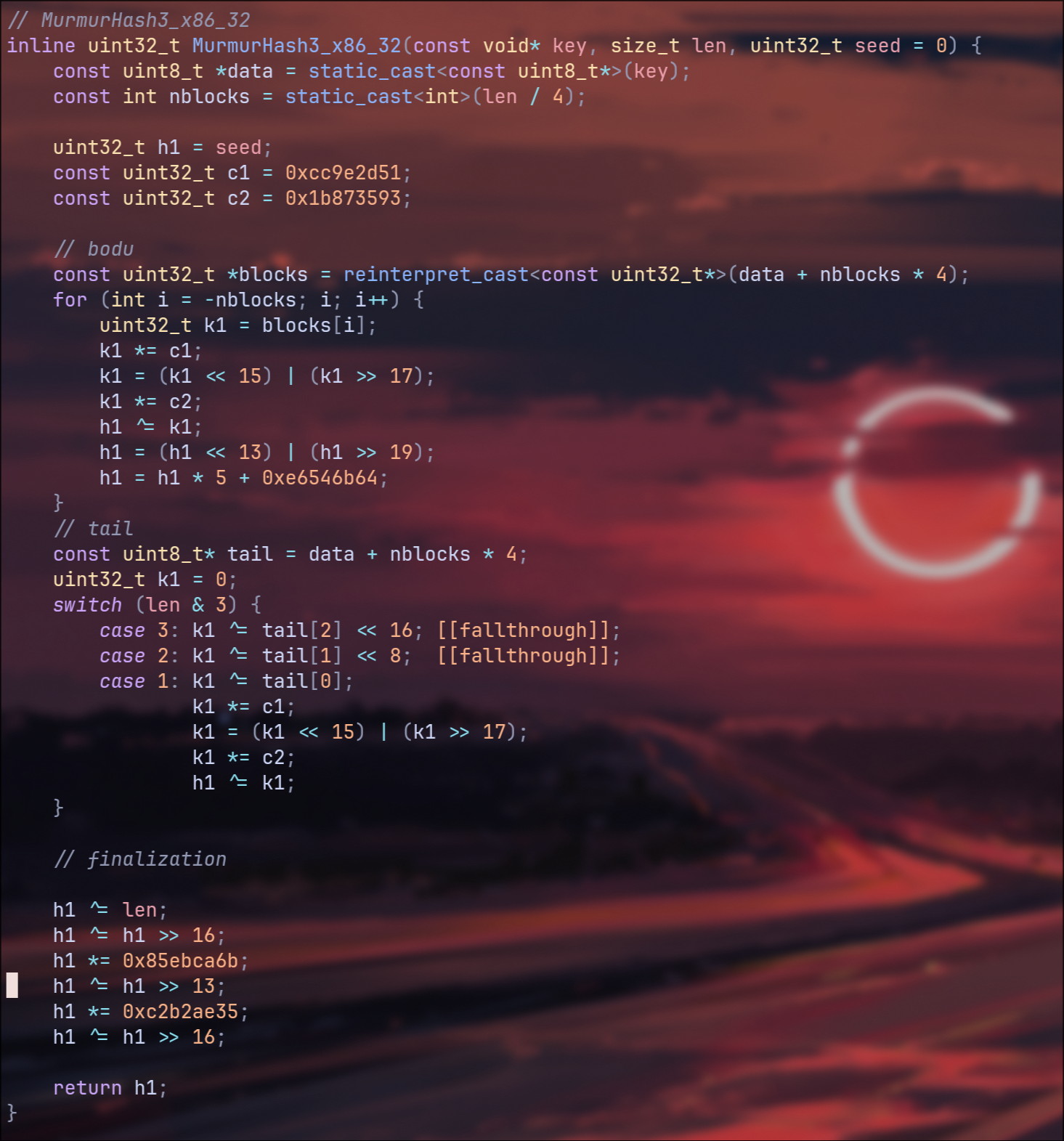 MurMur Hash3 Code.