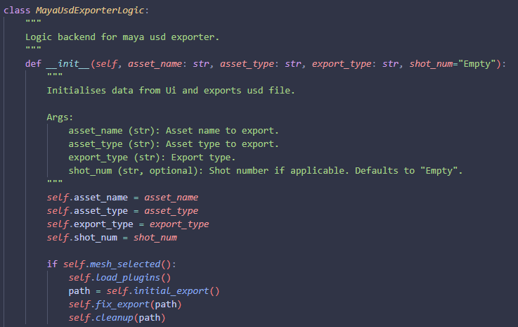 Maya usd exporter logic class code.