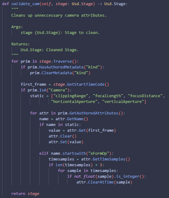 Camera validation code.